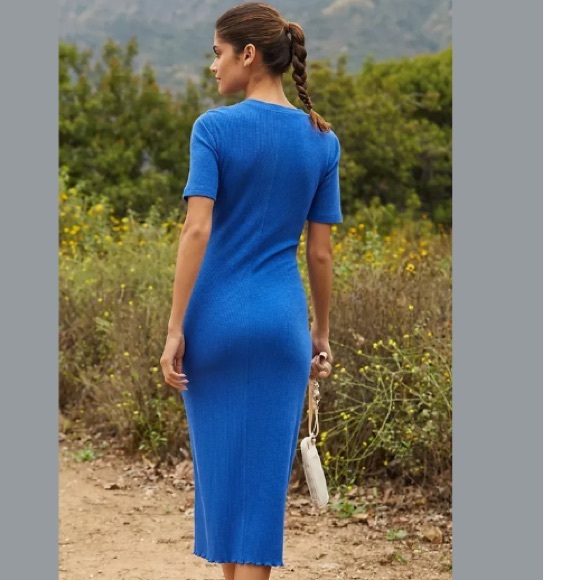 Sweaty Betty Ribbed Midi Dress Short Sleeves Lightning Blue Size XS - Picture 3 of 11